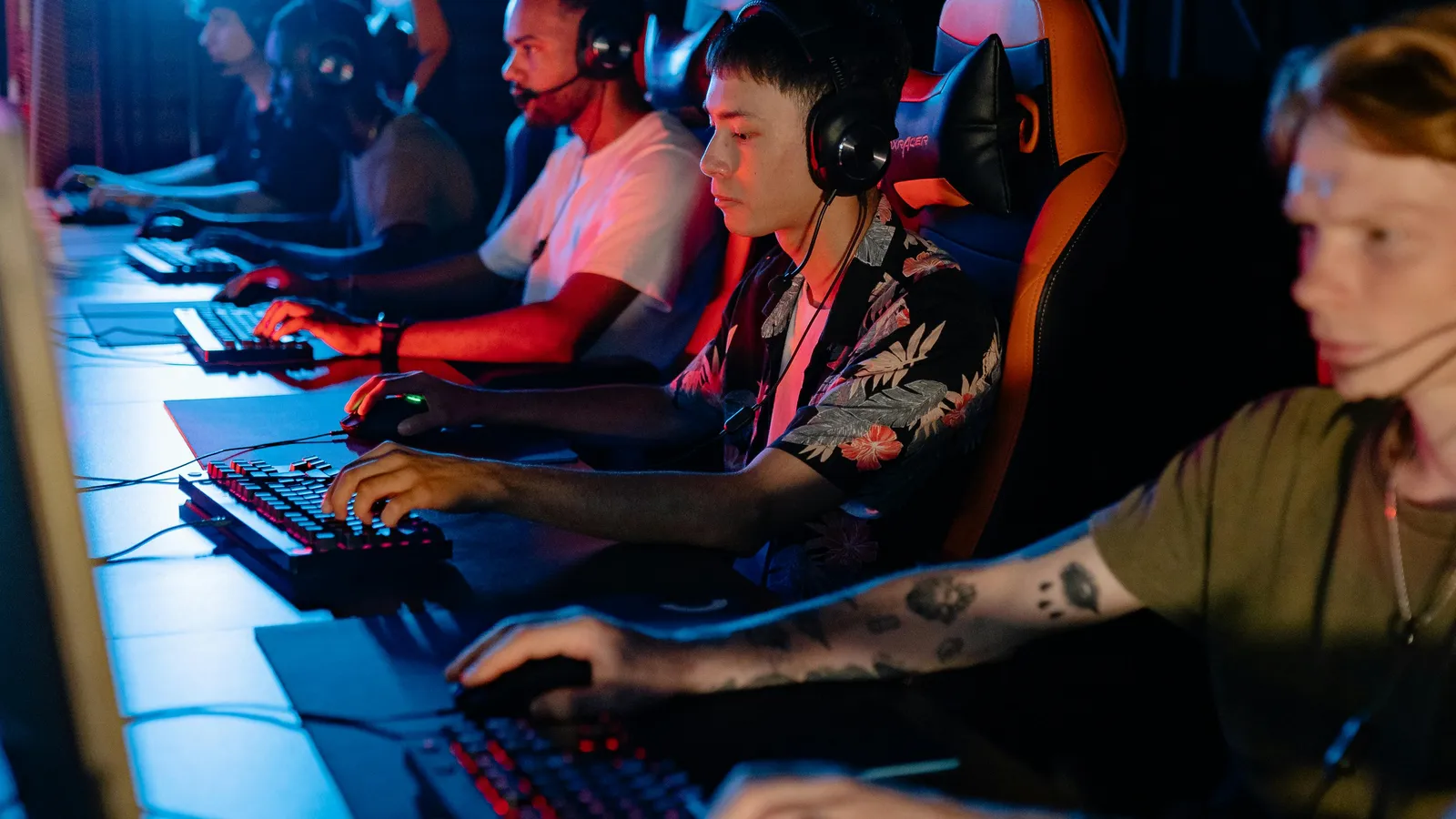 Esports tournament setup with players on PCs